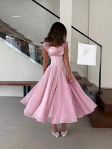 Robe de soirée élégante en tulle pour femme, col carré sexy, taille corset, coupe trapèze, longueur thé, idéale pour mariage et cocktail - Product Image 2