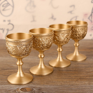 Gobelet en laiton gaufré <span class=keywords><strong>Dragon</strong></span> Phénix, coupe à vin à pied épais, verre à liqueur style chinois, décoration d'intérieur, cadeau de festival - Product Image 4