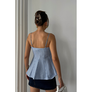 Blusa Azul a Rayas Estilo Waffle con Detalles Oscuros, Talla S para Mujer - Product Image 6