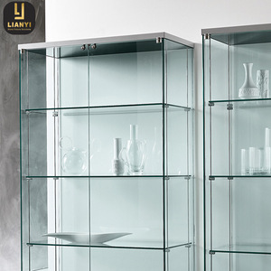Bán buôn thương mại phong cách trong suốt Tempered Glass vitrine Showcase với kệ - Product Image 3