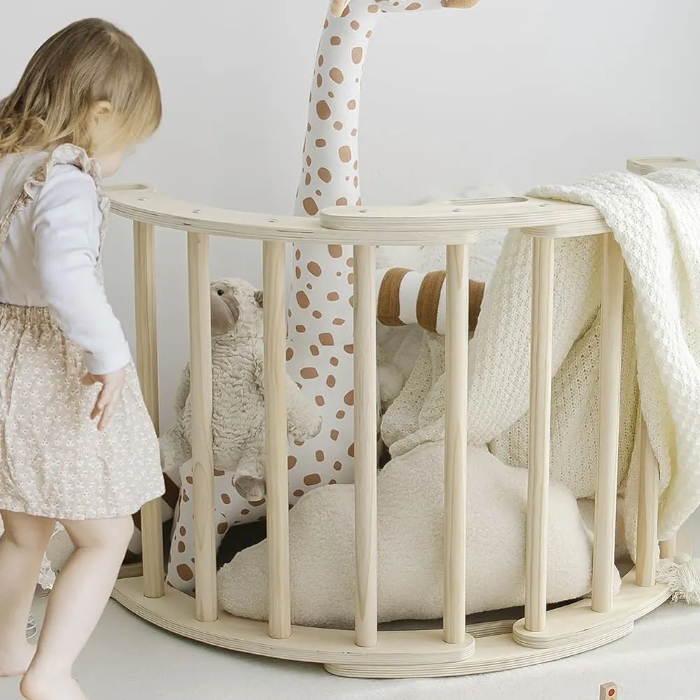 Mecedora Montessori de madera, tabla de equilibrio de arco de piklers de madera, balancín de juguete para niños, arco de escalada
