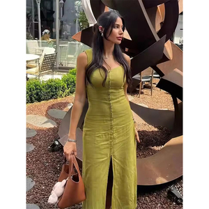Olive Green Dress - Tight Fit Mermaid Silhouette - Party