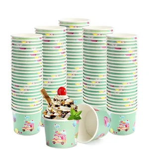 Hot Selling 8Oz 12Oz Wegwerp Afbreekbare Yoghurt Dessert Groen Ijs Papier Cup Ijsje Tubs