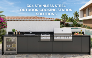 Cocina <span class=keywords><strong>Exterior</strong></span> Modular Minimalista de Acero Inoxidable 304 en Negro Mate con Parrilla y Refrigerador de 58L - Product Image 2