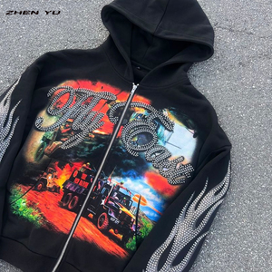 Sudadera con Capucha Personalizada con Logotipo OEM, Estampado DTG, Diseño con Pedrería, Estilo Urbano Vintage, Corte Recortado para Hombre - Product Image 3