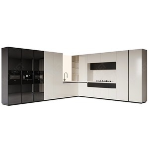 Mueble de Cocina Blanco Brillante, Gabinete de Cocina de MDF y Madera Contrachapada Lacada, Juego de Armarios de Cocina para Apartamento, Pintura de Dos Tonos - Product Image 1
