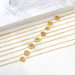 Custom Wholesale Jewelry Link Chain Zircon Flower Cross Bracelet <b>Charms</b> 18K Gold Plated Stainless Steel Bracelet for Women - Product Image 2