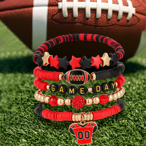 Pulsera de <span class=keywords><strong>rugby</strong></span> multicapa con dijes de colores de equipo para aficionados a la NCAA y la <span class=keywords><strong>NFL</strong></span>, joyería deportiva para aficionados, juego de pulseras de fútbol americano apilables. - Product Image 4