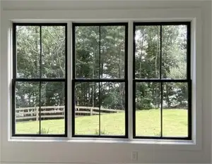 Ventana de doble acristalamiento negra, ventanas colgantes dobles con aislamiento de aluminio Hurricane Impact con pantalla, ventanas colgantes dobles