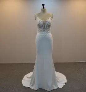 Vestido de noiva estilo sereia, vestido de noiva com miçangas de espaguete, sexy, com renda marfim