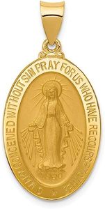 Collier pendentif ovale de <span class=keywords><strong>la</strong></span> vierge marie, or jaune et blanc poli, 1 pièce, 14k, pendentif de médaille, vierge marie - Product Image 6