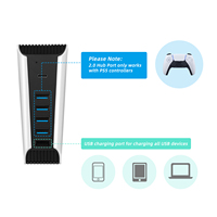 Hub USB multiport 5 en 1 USB 2.0 pour PS5, charge rapide USB C pour console de jeu Playstation 5, transfert de données pour port Type-C