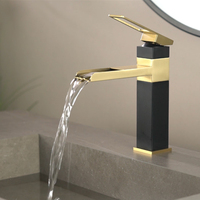Robinet de lavabo moderne LUSA à trou unique, carré, en acier inoxydable 304, noir et or, mitigeur pour lavabo de salle de bain