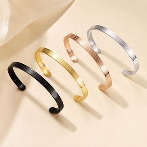 Arabic <b>Engraved</b> for 18K Gold Plated Stainless Steel Women's Casual/Sporty Geometric Gift Jewelry Bracelets <b>Bangles</b> - Product Image 4