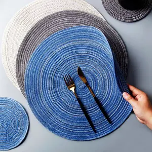 Tabletex Woven Table Placemats and Coaster Round Cotton Dinner Table Mats Anti Slip Heat Resistant Place Mats Easy Clean