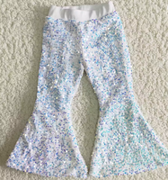 Pantalon de danse évasé scintillant à sequins pour filles, tenue de performance écologique en polyester/coton multicolore, vente en gros