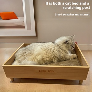 Cama para gatos de madera maciza de primera calidad, caja de arena para gatos de madera con diseño cómodo para gatos de interior en dormitorios y salas de estar - Product Image 1