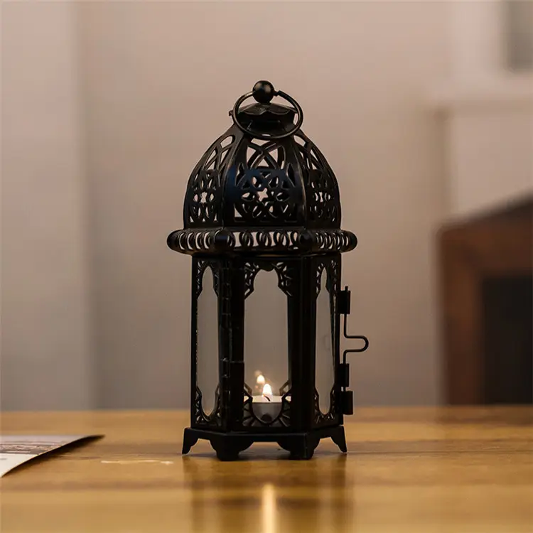 Marrocos lanterna de metal de vidro romântico, castelo romântico ferro chá luz vintage vela lanterna criativa copo de aromaterapia