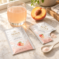 Sachet personnalisé imprimé en aluminium pour poudre de boisson au collagène saveur pêche 15g, avec encoche de déchirement pour complément beauté