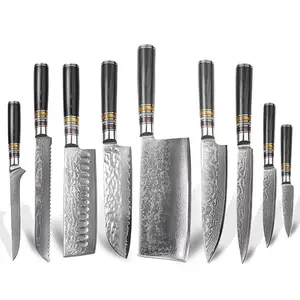 Damasco faca de cozinha, aço inoxidável 8 polegadas, 9 peças, para cortar carne