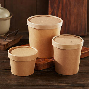 Baril à soupe en papier kraft à paroi simple épaissi, seau à porridge rond à emporter personnalisable avec logo imprimable et couvercle - Product Image 1