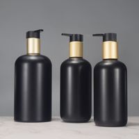 Botellas de PET Boston Redondas, Esmeriladas, Negras Mate, de Lujo, de 250ml, 300ml y 500ml, con Bomba Dosificadora Dorada para Champú y Gel de Baño