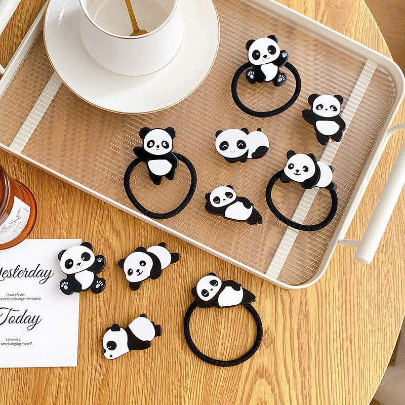 Acetic Acid Board Cute Little Panda Hair Clip Cartoon Broken Hair Clip High Elasticity for Tied Ponytail Sweet Style Hair Loop