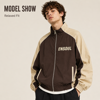 Vestes de survêtement de fabricant de streetwear haut de gamme, coupe-vent léger rétro à manches raglan, fermeture éclair intégrale, colorblock, imprimé sportif