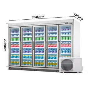 MUXUE Remote Compressor Fridge 5 Glass Door Multi Deck Refrigerator 2-8 Degree Dairy Storage Chiller Upright Display Cooler