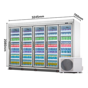MUXUE À Distance Compresseur Réfrigérateur 5 <span class=keywords><strong>Porte</strong></span> En Verre <span class=keywords><strong>Multi</strong></span> Plate-Forme Réfrigérateur 2-8 Degrés De Stockage des Produits Laitiers Refroidisseur Refroidisseur D'affichage Verticale - Product Image 1