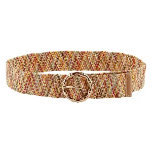 Fashion Colorful Straw Woven Elastic Stretch Waist Belt Women New Wooden Style Buckle Waist Dress