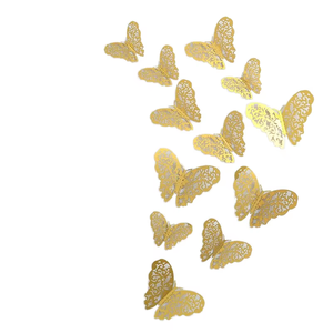 Decoración de pared mariposas pegatinas 3D lujo oro Hada pared acentos calcomanías tema Fiesta decoración del hogar - Product Image 1