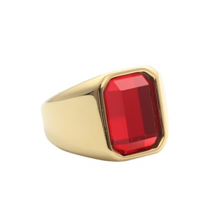 Men's <b>Titanium</b> Steel Square <b>Ring</b> Red <b>Black</b> Gemstone Retro Punk Style Geometric Design 280692 - Product Image 3