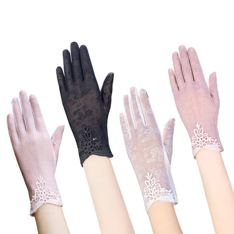 OEM Damenmode Anti-Rutsch-Fahr handschuhe Anti-UV-Kurz handschuhe aus reiner Baumwoll spitze Sonnenschutz Rutsch feste Handschuhe