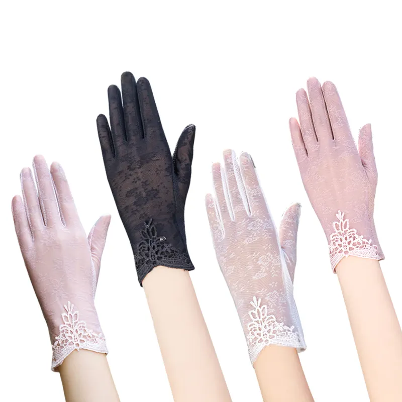 Gants de conduite antidérapants pour femme OEM, avec dentelle de coton pur, anti-uv, de style court, fins, pour protection solaire