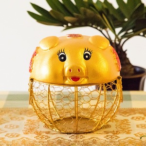 Golden Pig Egg Basket With Lid Ceramic <b>Storage</b> <b>Kitchen</b> Freshness Preservation Business Gift - Product Image 2
