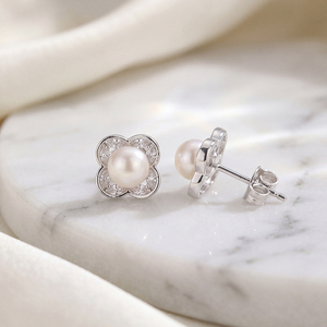 Élégantes boucles d'oreilles clous en argent S925 avec perles d'eau douce et zircon, motif étoile et fleur, bijoux pour femme, cadeau de mariage ou de mariée - Product Image 3