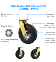 6 "8" 10 "roulettes pneumatiques en caoutchouc à usage intensif chariot industriel roulettes sous vide roue gonflable