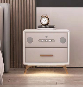 Scuqi <strong>White</strong> and <strong>Black</strong> Solid Wood 2 Drawer Smart Home 5.0 bluetooth Speaker Wireless Charge Night Side <strong>Table</strong> with Wood Feet - Product Image 2