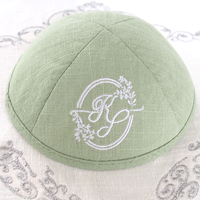 TopKipot Kippah de lino con marco Logo bordado personalizar Bar Mitzvah sombrero Judaica Yarmulke Kippah judío diario para regalo