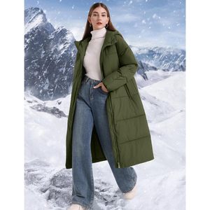 Manteau long matelassé à capuche pour femme, chaud et coupe-vent, avec fermeture éclair sur le devant, en duvet, manches longues, pour l'hiver - Product Image 2
