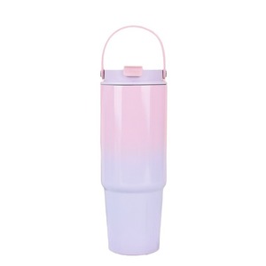 Bouteille d'eau portable en acier inoxydable de 30oz isolation sous vide couleur dégradée tasse de voiture en plein air avec poignée et couvercle paille - Product Image 2