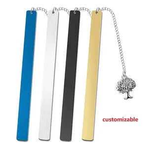 Ywganggu personalizar oro en blanco Metal Acero inoxidable marcapáginas para regalo grabado con láser con colgante de árbol marcapáginas Delgado