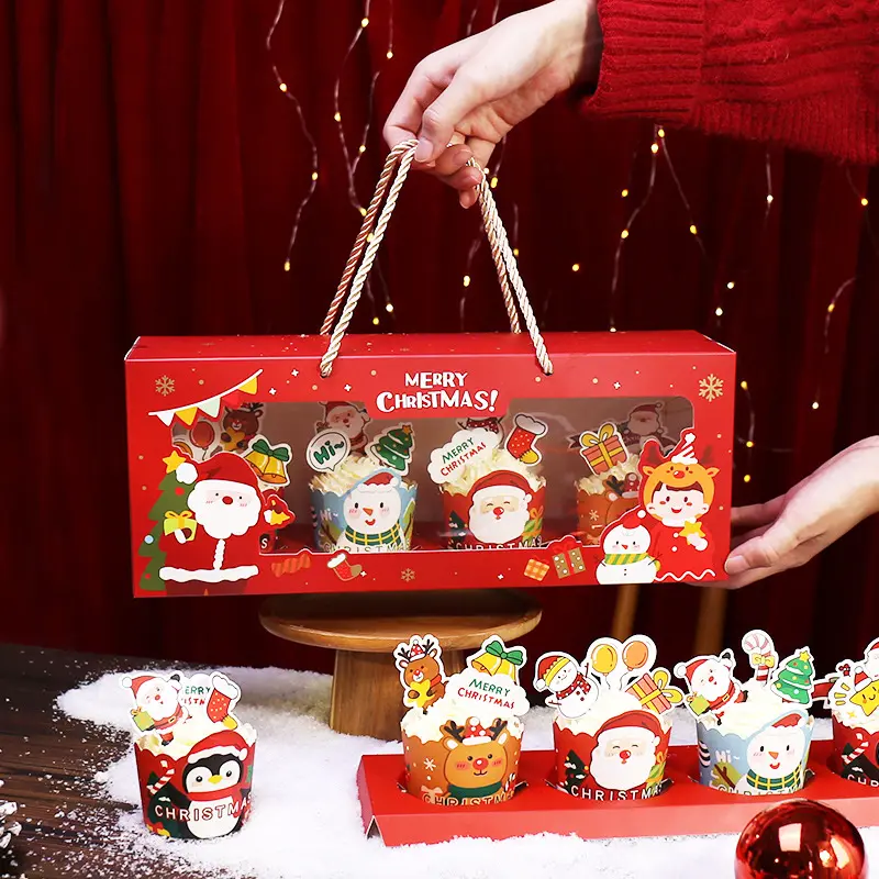 Wholesale Custom Christmas Advent Calendar Holiday Cupcake Gift Box Packaging With Handle