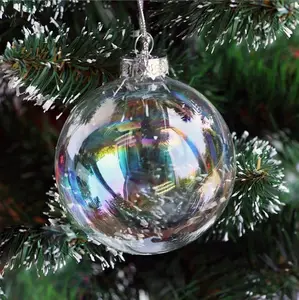 Hiasan Natal bola kaca transparan, ornamen liontin pohon Natal pesta ulang tahun bola warna-warni