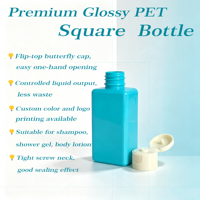 Bouteille en plastique PET carrée cyan brillante de 60 ml avec bouchon à clapet blanc pour le voyage, shampoing, lotion, emballage de liquides cosmétiques