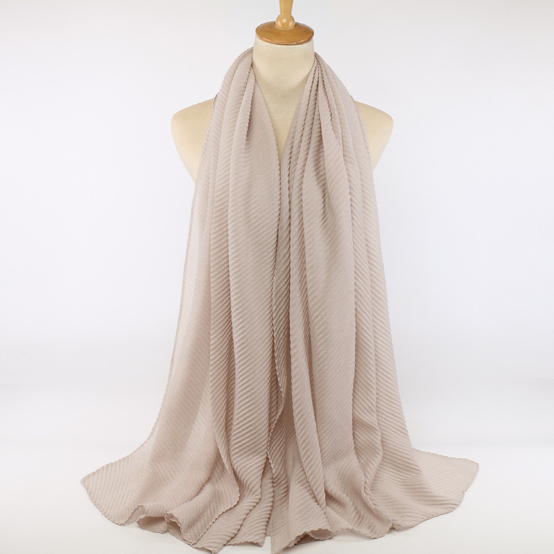 Half Moon Pleated Triangle Scarf Sulam Mekar Ironless Chiffon