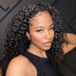 Pelucas de Cabello Humano a Bajo Precio, Media Peluca Rizada sin Pegamento, 3 en 1, con Diadema de Cordón Ajustable, Lista para Usar, Color Negro Natural - Product Image 1