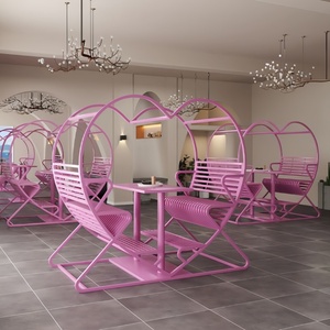 Ensemble de table et de chaises pour couple en plein air, meubles de <span class=keywords><strong>bistrot</strong></span> en métal en forme de cœur pour jardin, patio, hôtel, complexe hôtelier - Product Image 4