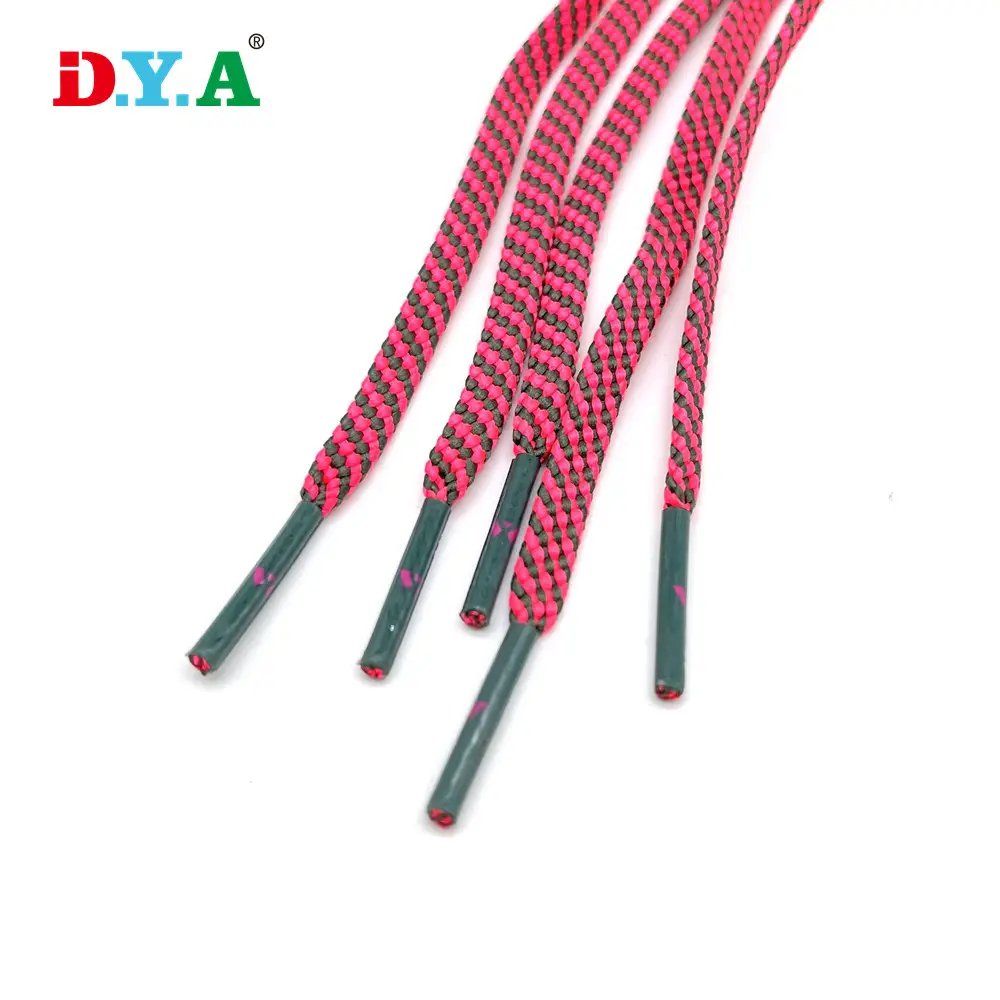 Custom size colorful polyester shoelaces multi-color flat drawcord decorative hoodie draw cords with logo plastic tips